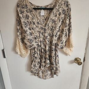 Floral Beige and Black Women's Top